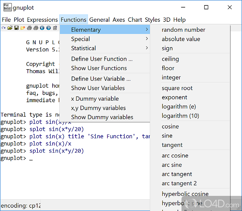 gnuplot: User interface - Screenshot of gnuplot