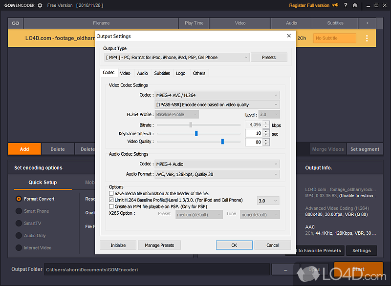 An encoding program that quickly and easily converts video to your liking - Screenshot of GOM Encoder