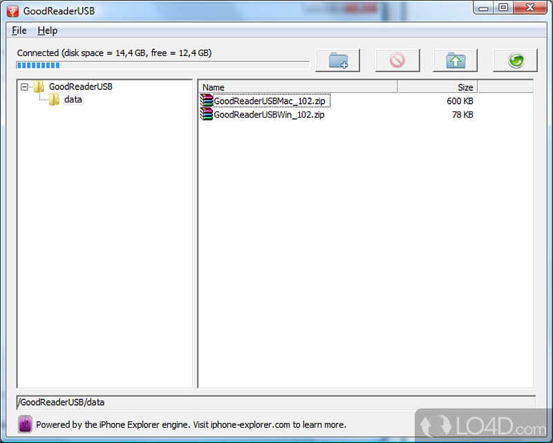 Software utility that can easily backup and move files from Apple device, being a real time saver - Screenshot of GoodReaderUSB