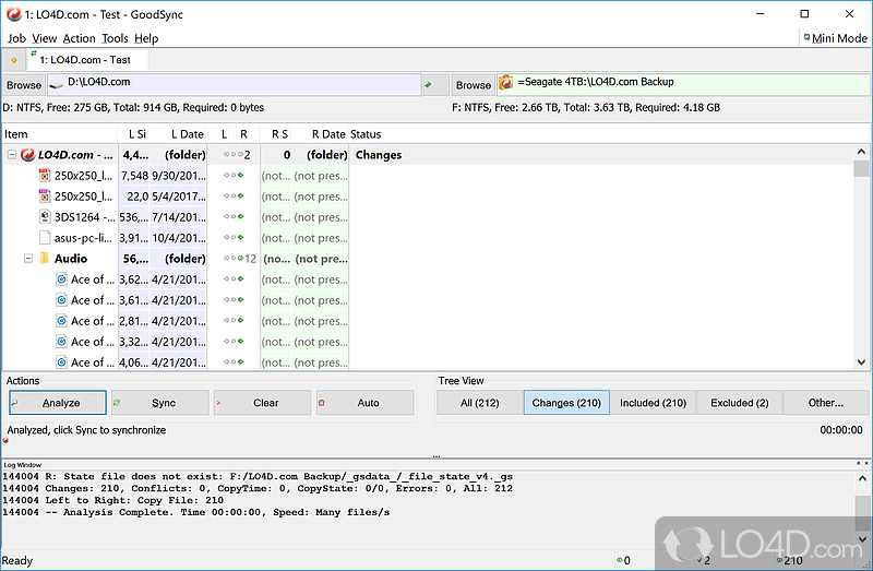 Folder synchronization utility that compares the content of two directories, spots differences - Screenshot of GoodSync