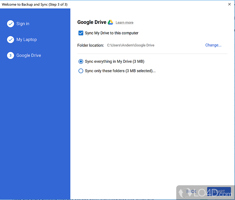 Login to your Gmail account and start syncing files to your personal cloud storage - Screenshot of Google Backup and Sync