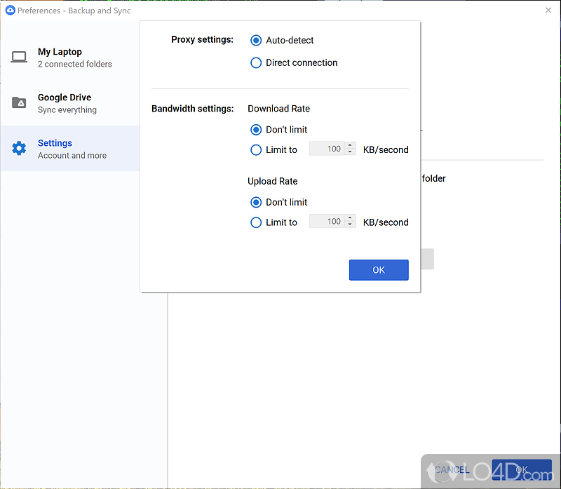 Google Backup and Sync: Make backups - Screenshot of Google Backup and Sync