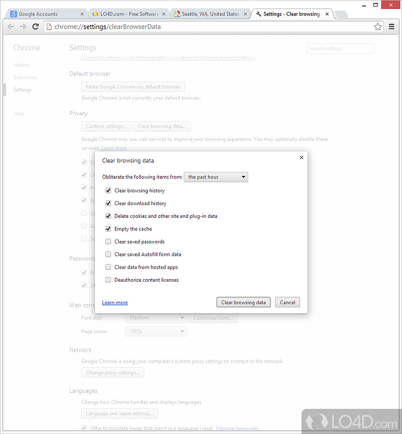 Other privacy options and data syncing - Screenshot of Google Chrome
