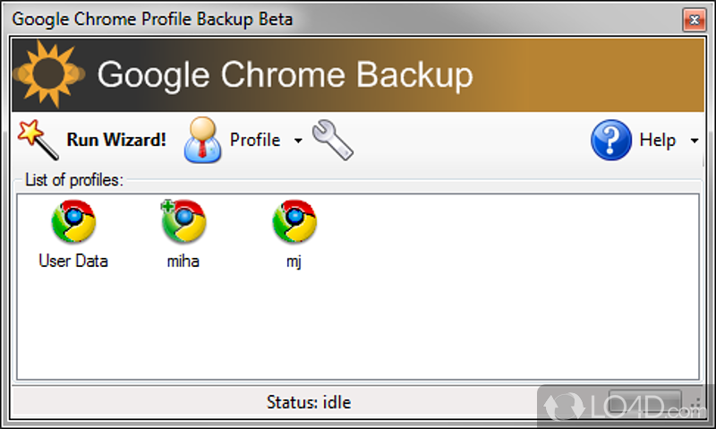 Creates backups and restores profiles of the Google Chrome browser - Screenshot of Google Chrome Backup