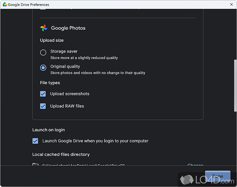 Easily access the Drive folder and other settings using the tray icon - Screenshot of Google Drive