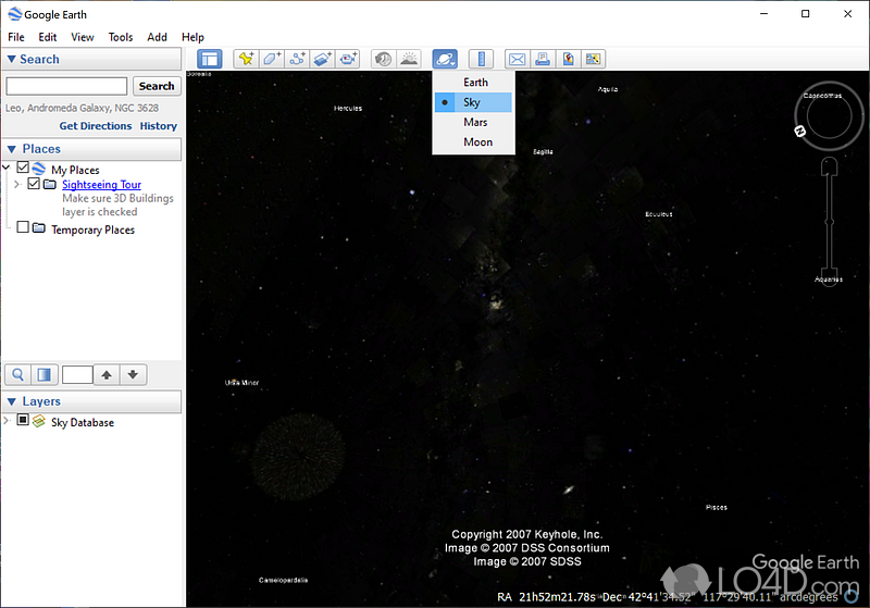 3D views and favorite locations - Screenshot of Google Earth