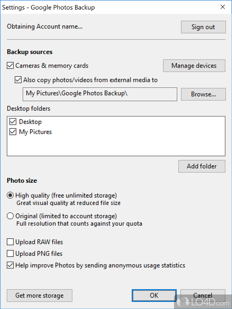 Backup your images to Google Photos - Screenshot of Google Photos Backup