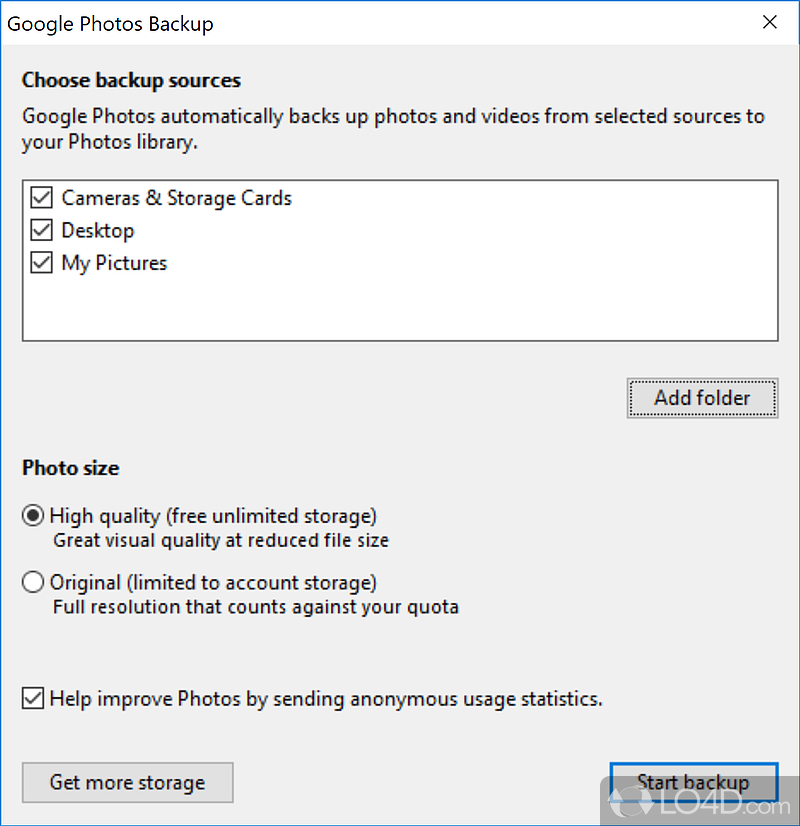 Backup photos from computer by storing them in Google Photos - Screenshot of Google Photos Backup