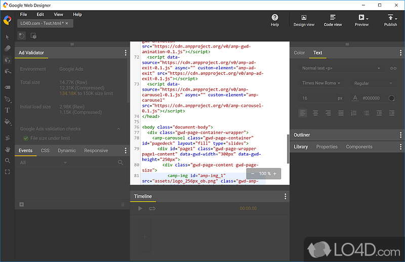 HTML5 Programmer for Multiple Devices - Screenshot of Google Web Designer