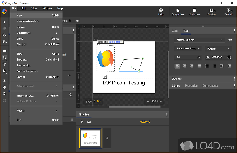 Core Functions and Features - Screenshot of Google Web Designer