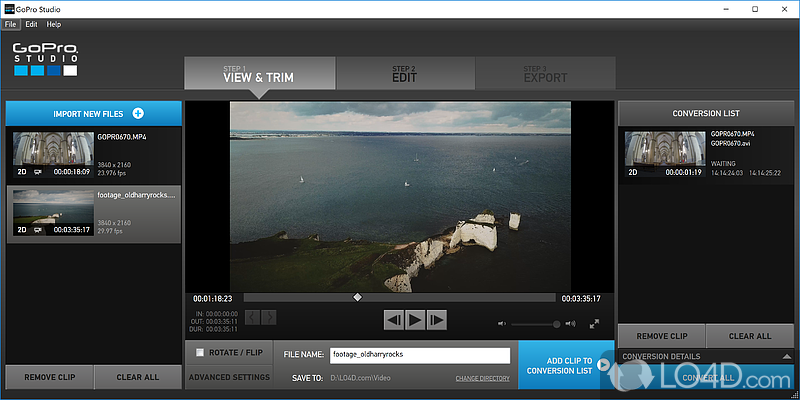 Import and preview GoPro media files, apply video editing features (e - Screenshot of GoPro CineForm Studio