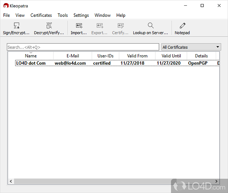 Protect the content of emails by generating encryption keys - Screenshot of gpg4win