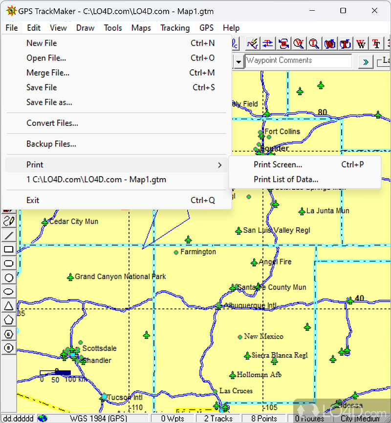 Software which assists with real-time GPS navigation - Screenshot of GPS TrackMaker