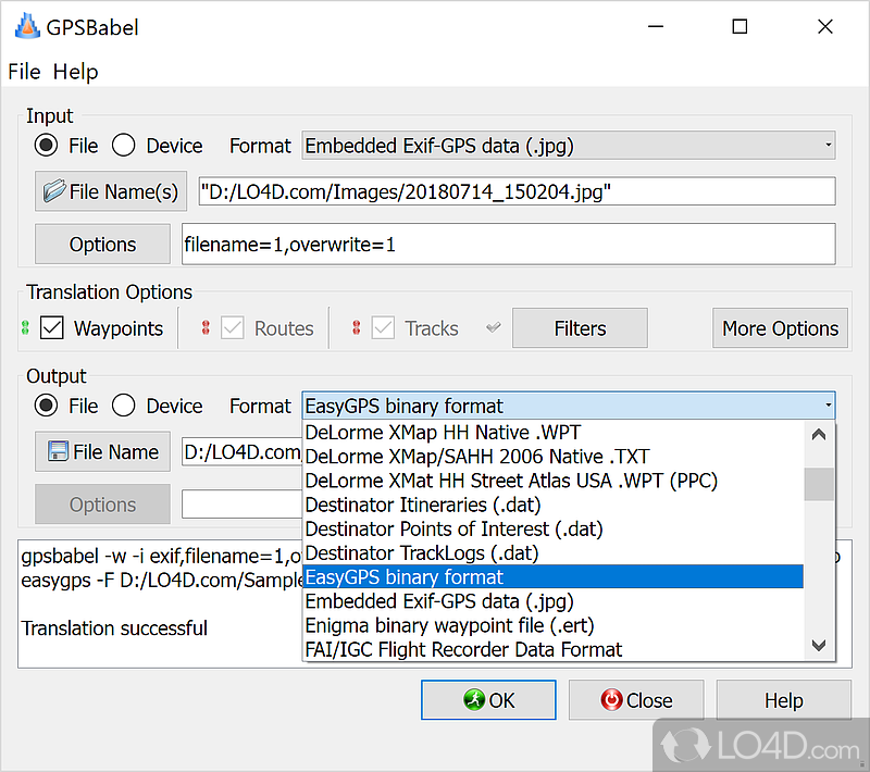 Read, convert and manipulate GPS waypoints - Screenshot of GPSBabel