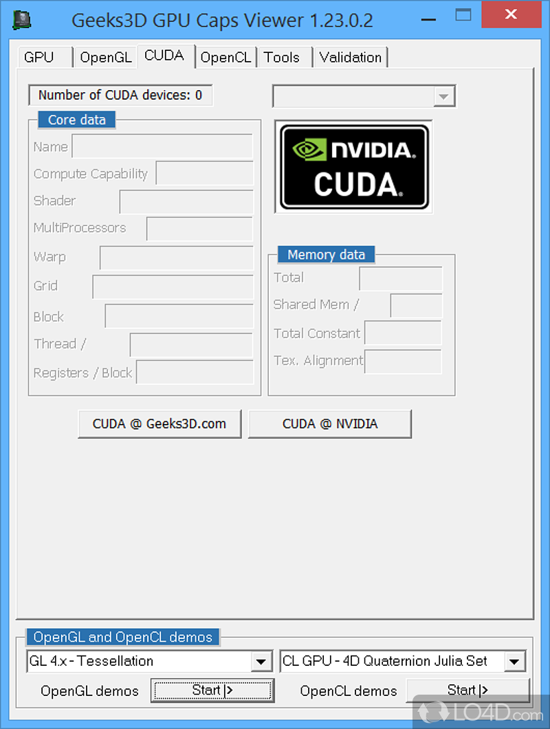 Various info categories available - Screenshot of GPU Caps Viewer