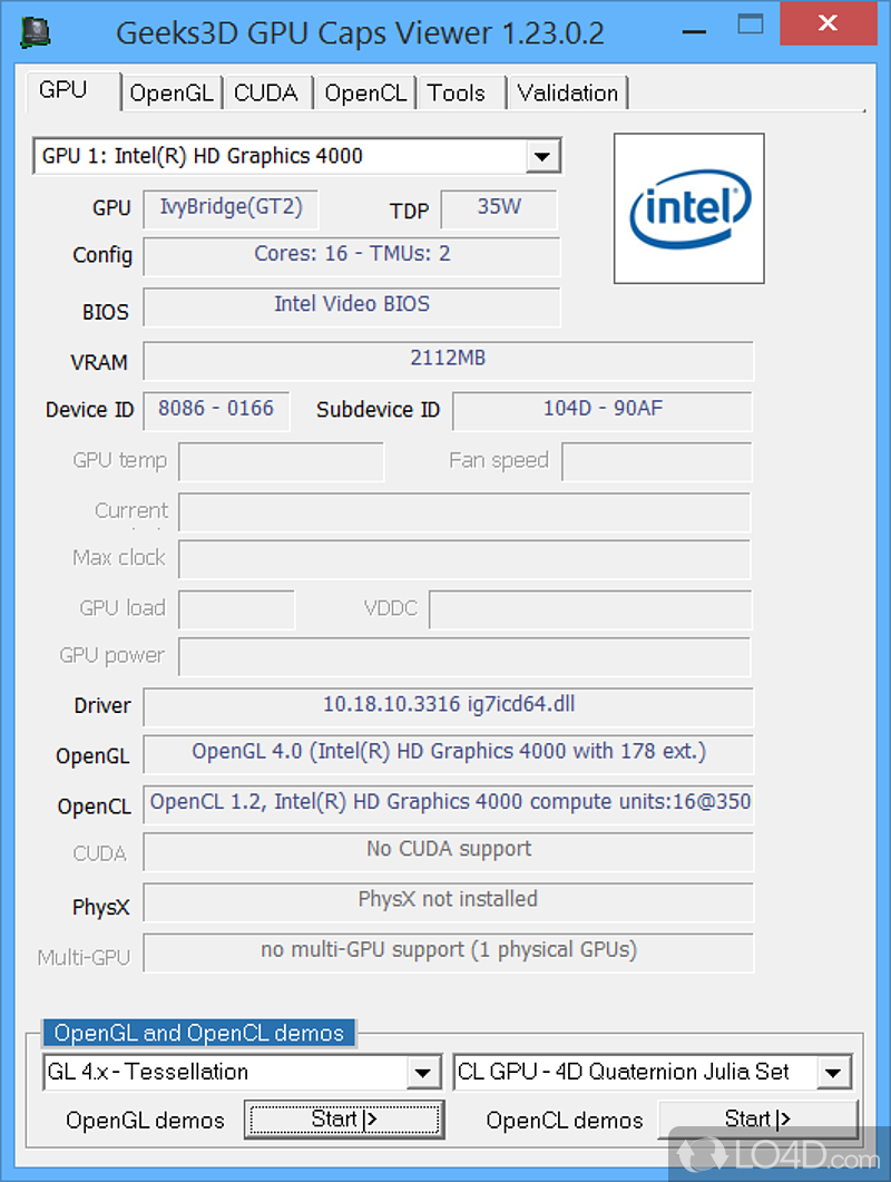 Helps users view data about graphics configuration, OpenGL capabilities, OpenCL support - Screenshot of GPU Caps Viewer Portable