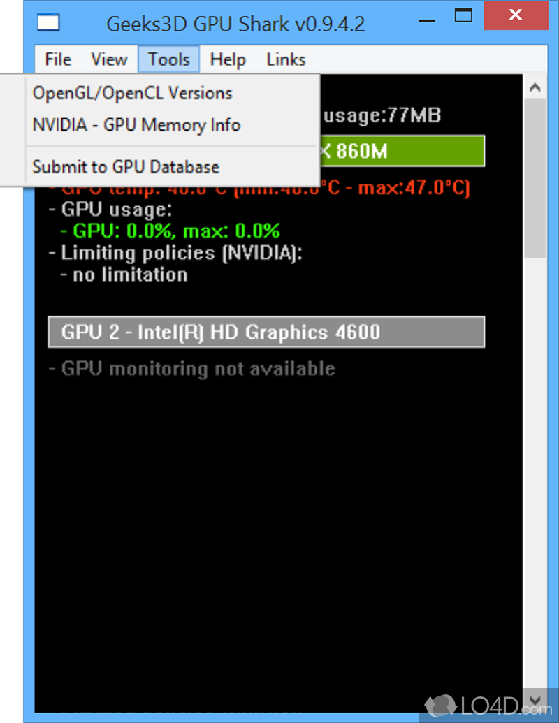 GPU Shark: User interface - Screenshot of GPU Shark