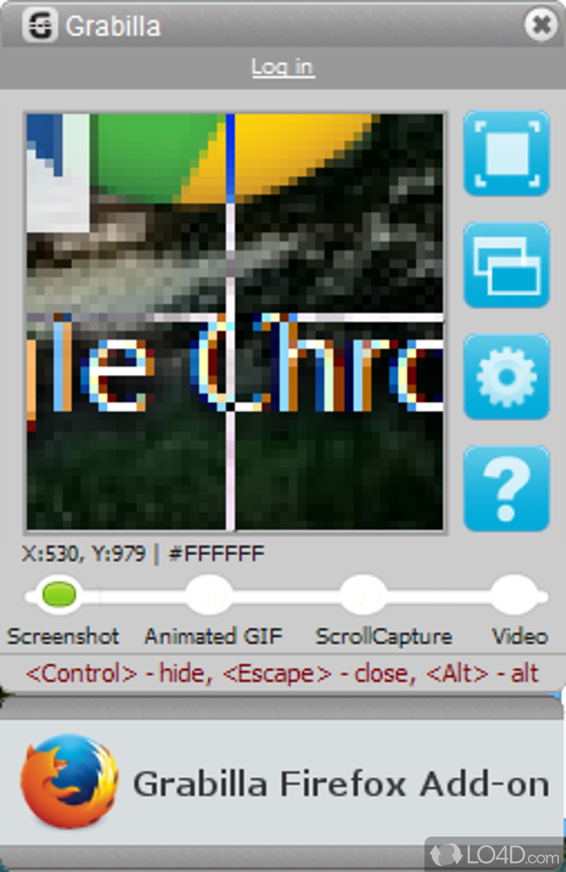 Capture screen in various ways and save the recording as a still image, an animated GIF or a video file - Screenshot of Grabilla