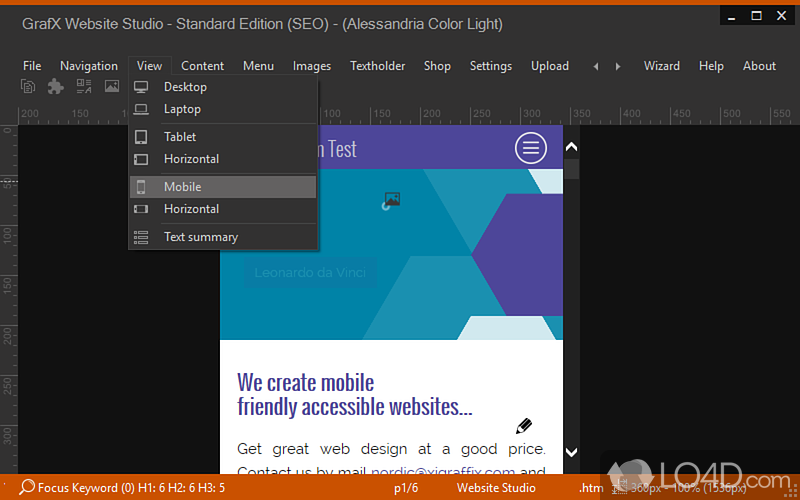 HTML, template and design creation utility - Screenshot of GrafX Website Studio