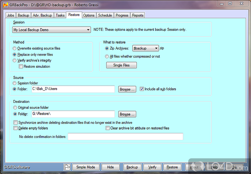 Professional backup for Windows - Screenshot of GRBackPro