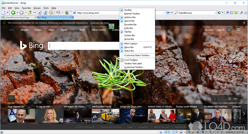 A web browser with a lot of features - Screenshot of GreenBrowser