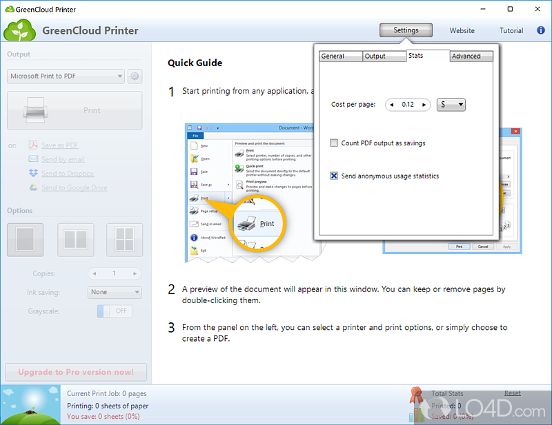Share through various methods - Screenshot of GreenCloud Printer