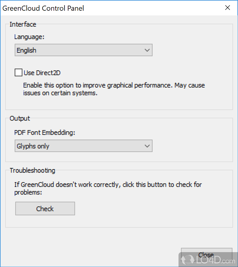 GreenCloud Printer: User interface - Screenshot of GreenCloud Printer