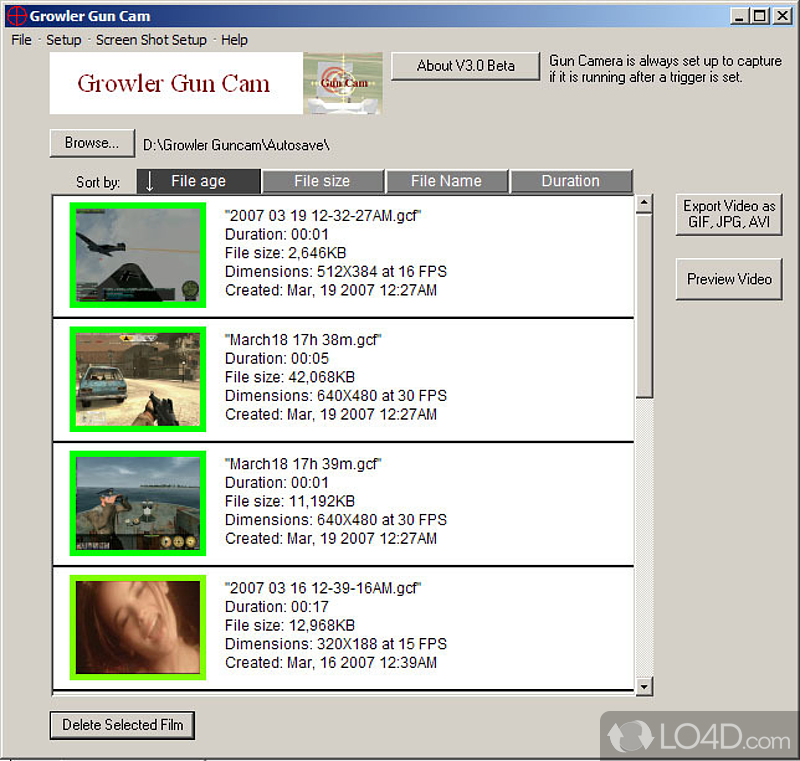 Growler Guncam: User interface - Screenshot of Growler Guncam