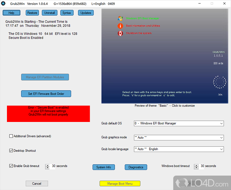 Dual boot between Linux and Windows operating systems - Screenshot of Grub2Win