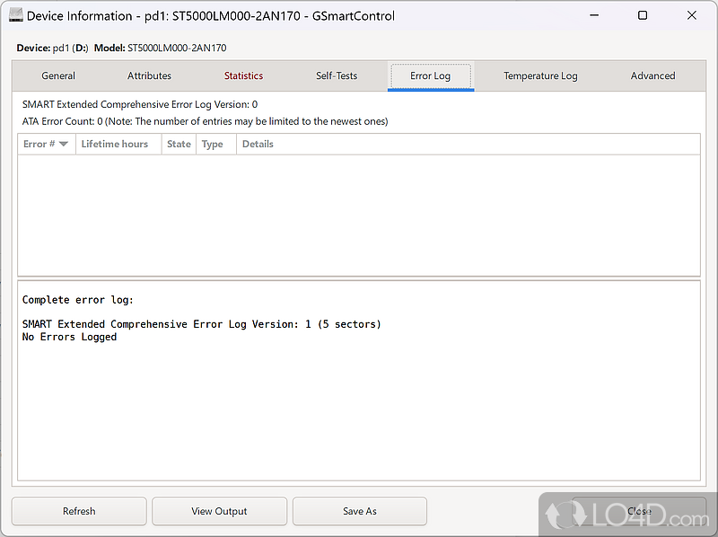 Hard disk SMART monitoring with prediction of potential failures - Screenshot of GSmartControl