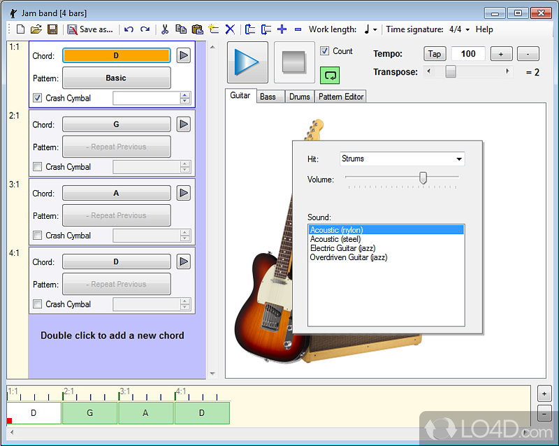 Electric guitar, acoustic guitar or bass - Screenshot of Guitar and Bass