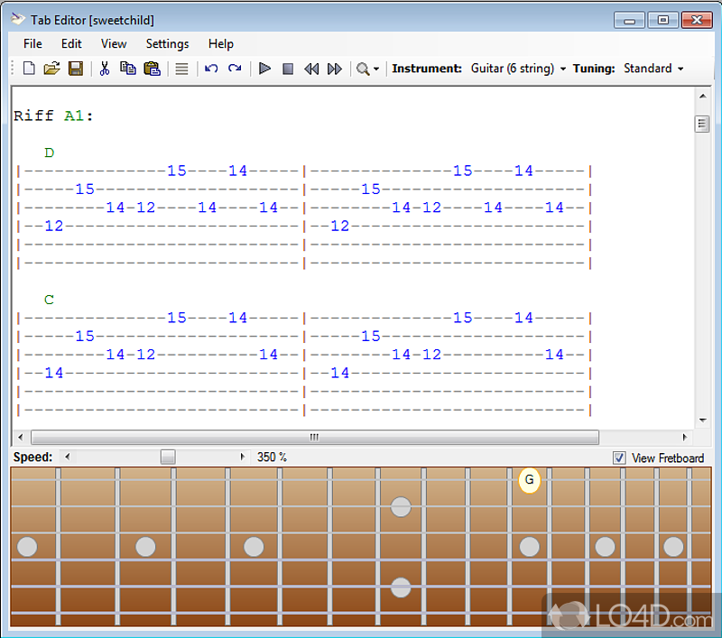 Guitar and Bass: User interface - Screenshot of Guitar and Bass