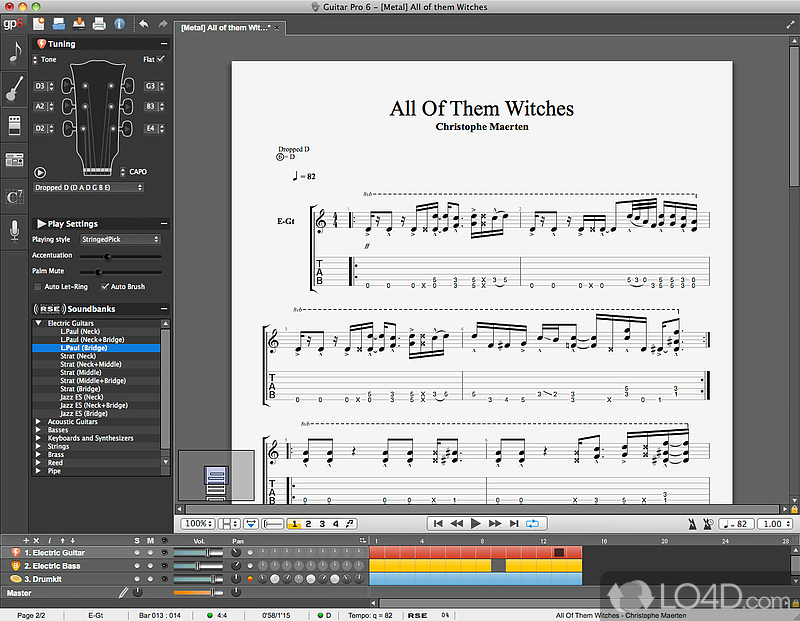 Edit multiple track tablatures for guitar, bass - Screenshot of Guitar Pro
