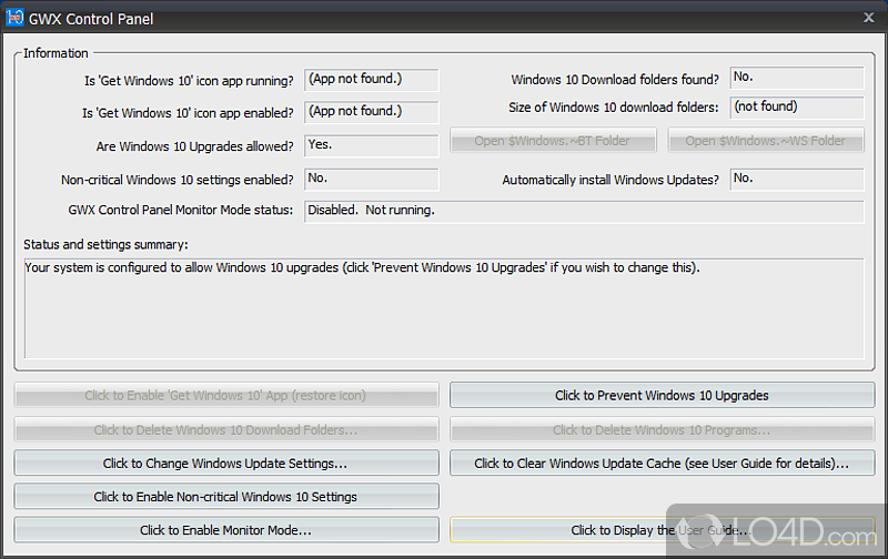 Free tool that can remove and disable the - Screenshot of GWX Control Panel