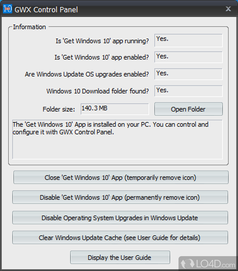 Remove upgrade notification (Get Windows 10) - Screenshot of GWX Control Panel