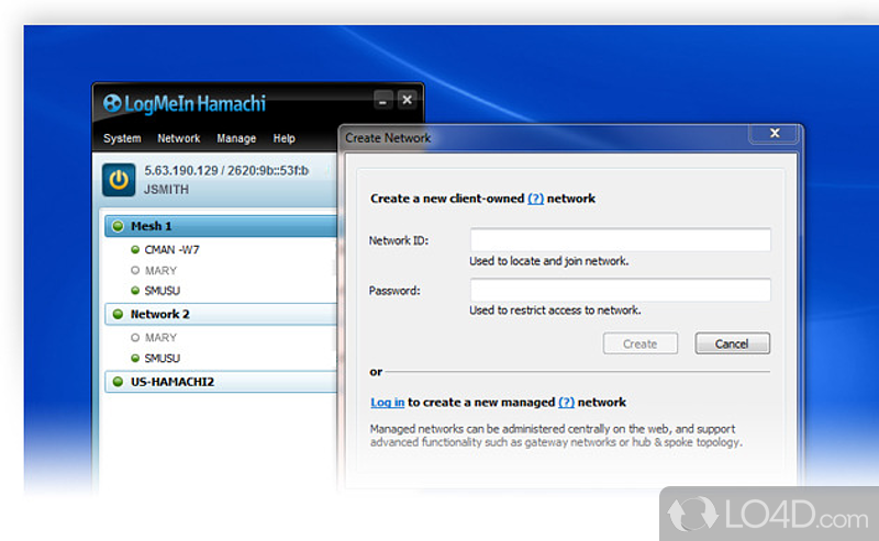 Administer a network or connect to one  - Screenshot of Hamachi