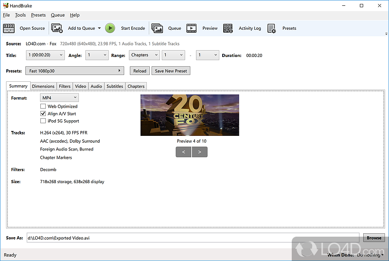 Multithreaded DVD to MPEG-4/MKV converter that offers an easy - Screenshot of HandBrake