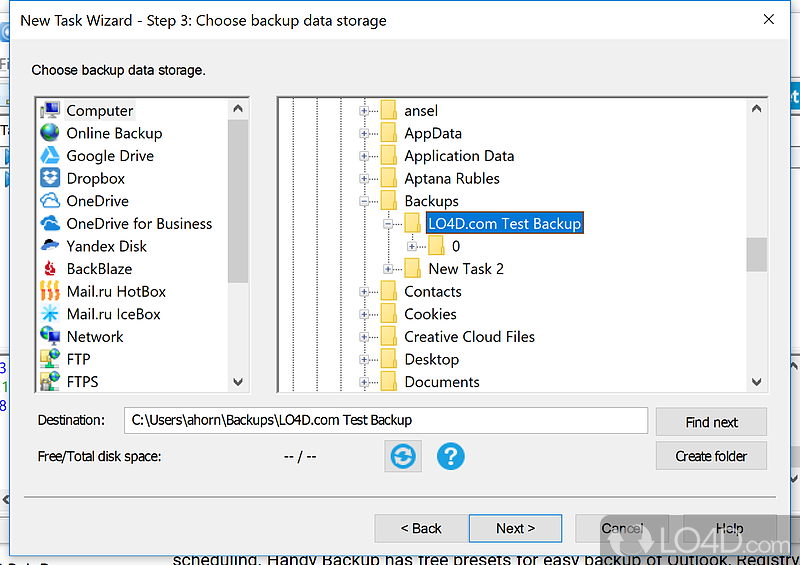 Encrypt, compress and backup files to different formats - Screenshot of Handy Backup