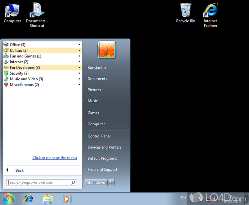 Organize your start menu the easy way - Screenshot of Handy Start Menu