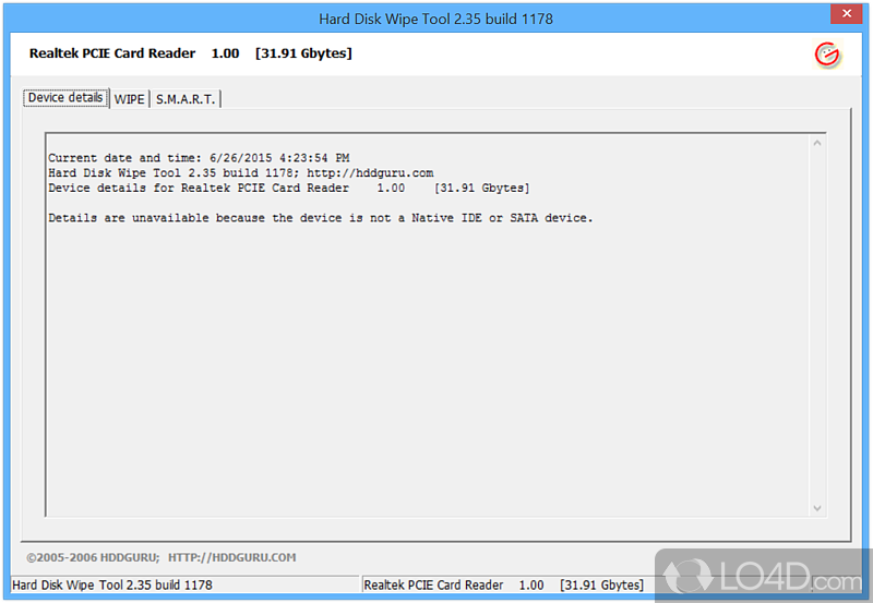 Hard Disk Wipe Tool: User interface - Screenshot of Hard Disk Wipe Tool