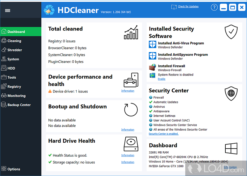 Optimize your computer efficiently - Screenshot of HD Cleaner