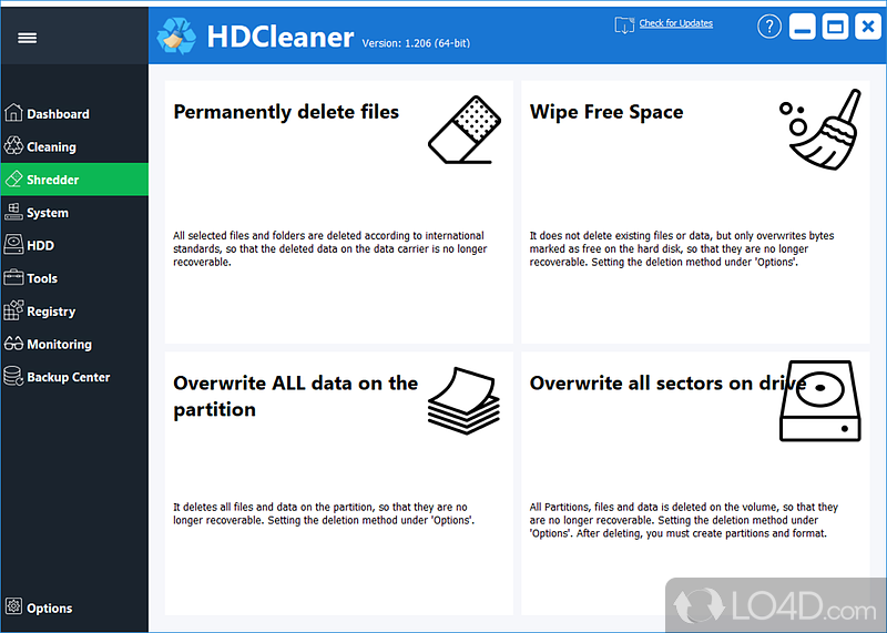 Contains numerous tools - Screenshot of HD Cleaner