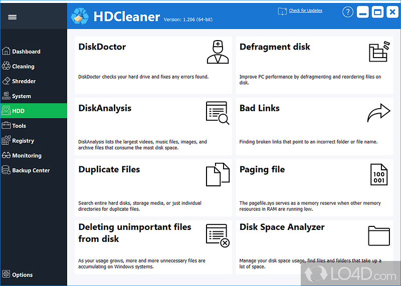 HD Cleaner: User interface - Screenshot of HD Cleaner