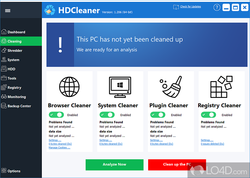 Optimize computer, clear registry entries, uninstall, change - Screenshot of HD Cleaner