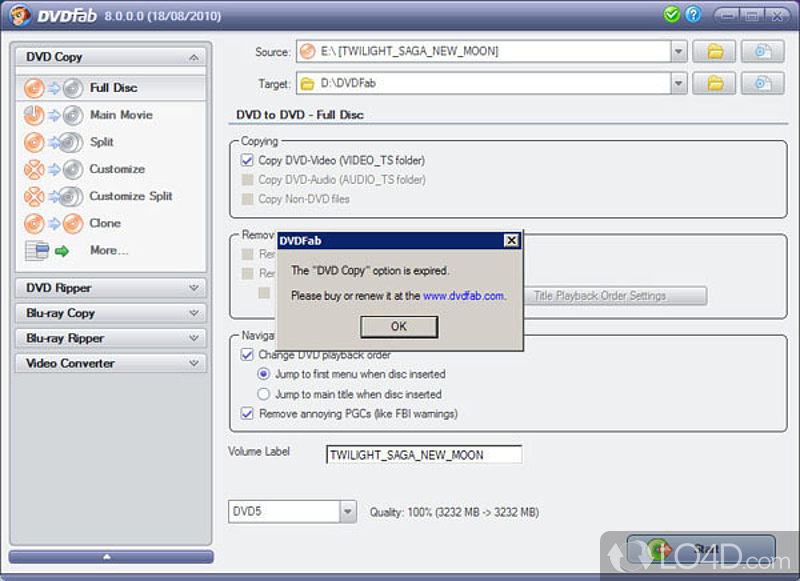 Intuitive UI for copying DVD and Blu-ray movies - Screenshot of DVDFab HD Decrypter