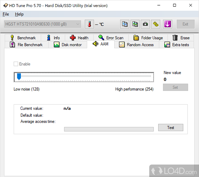 Test hard disk temperature and speed - Screenshot of HD Tune Pro