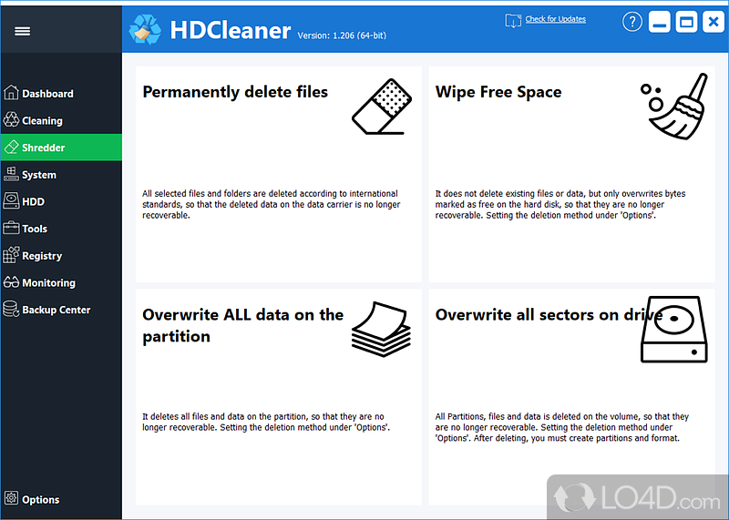 Contains numerous tools - Screenshot of HDCleaner