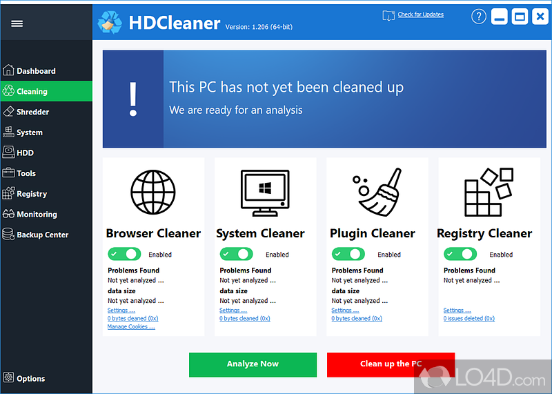 Optimize computer, clear registry entries, uninstall, change - Screenshot of HDCleaner