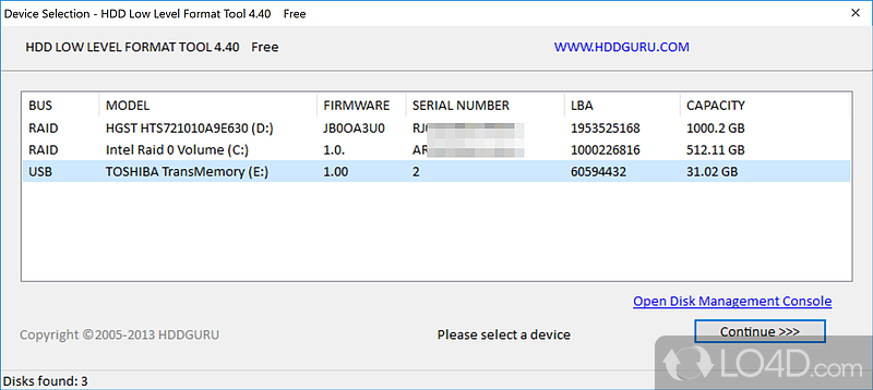 Utility for low-level hard disk drive formatting, with support for SATA, IDE - Screenshot of HDD Low Level Format Tool