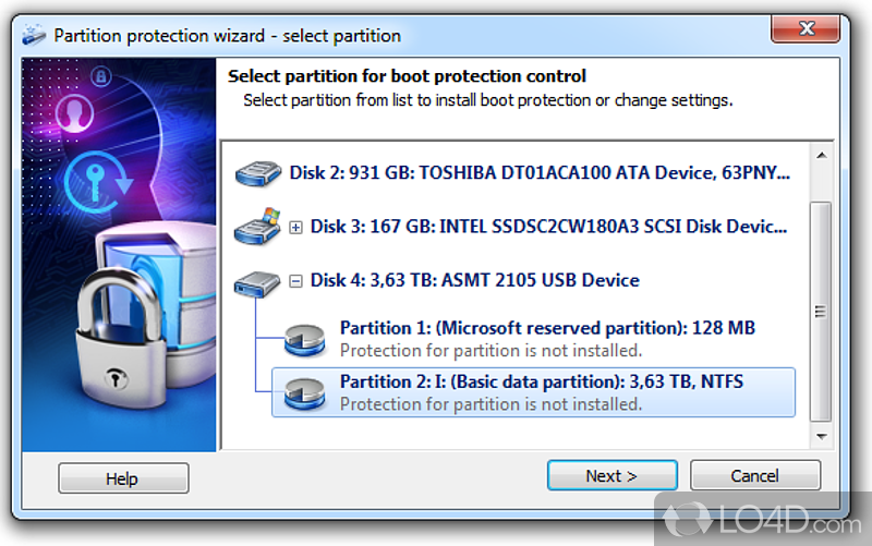 Disk Password Protection: User interface - Screenshot of Disk Password Protection